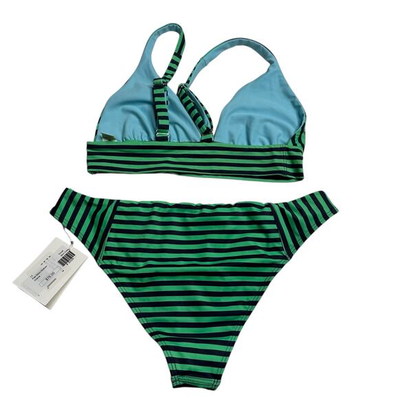 XIRENA Green Blue Striped Two Piece Bikini Swimsuit Women's Size S/M NWT - Picture 2 of 11